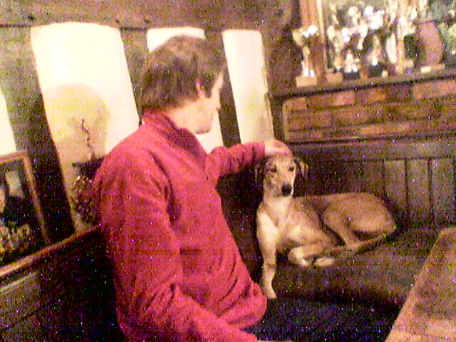 Jim and a dog in the Black Lion